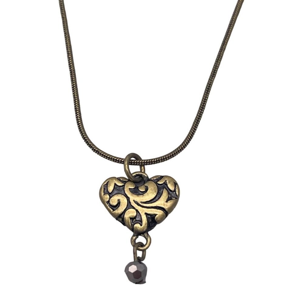 JS Heart Pendant Chain Necklace Brass Tone Adjustable 18 Inches